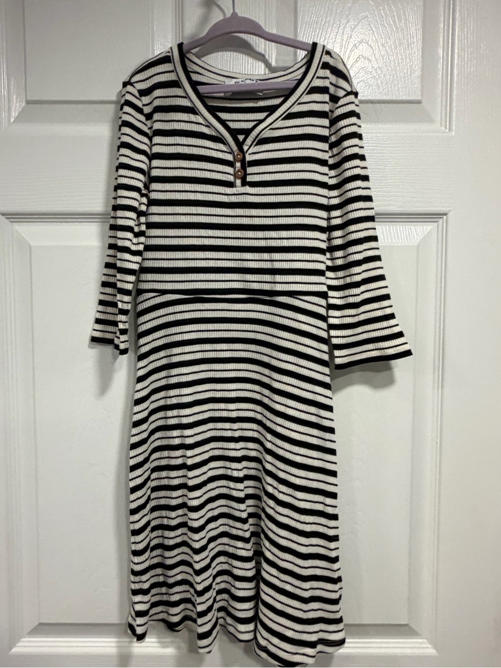 Old Navy Black and White Striped V-Neck Midi Dress
